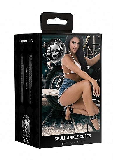 Skulls and Bones Ankle Cuffs with Skulls Black